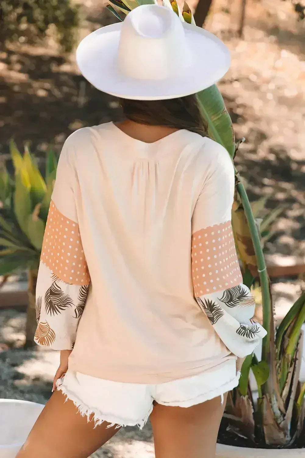 Puff Sleeve Patchwork Blouse - Tropical Print Top | Femstylo