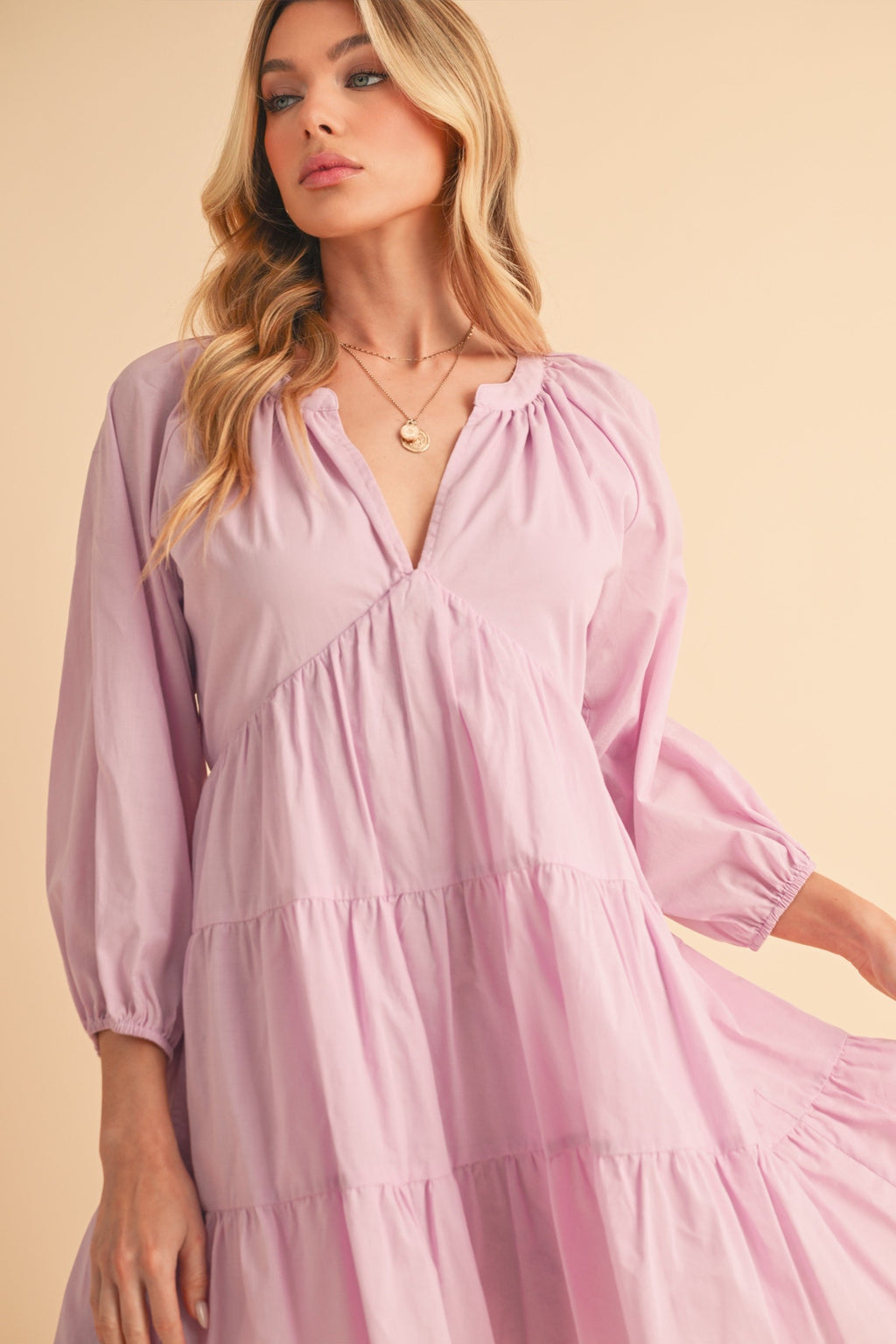 Notched Balloon Sleeve Tiered Mini Dress For Women–Trendy, Chic Style with Modern Balloon Sleeves, Tiered Layers for a Playful & Flirty Look