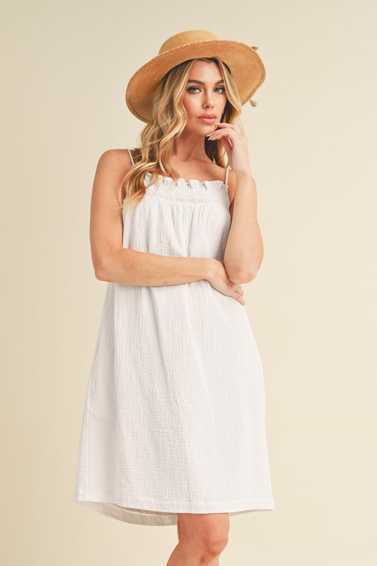 New Summer Embroidered Trim Gauze Square Neck Mini Cami Dress For Women –Elegant, Feminine & Stylish for Summer