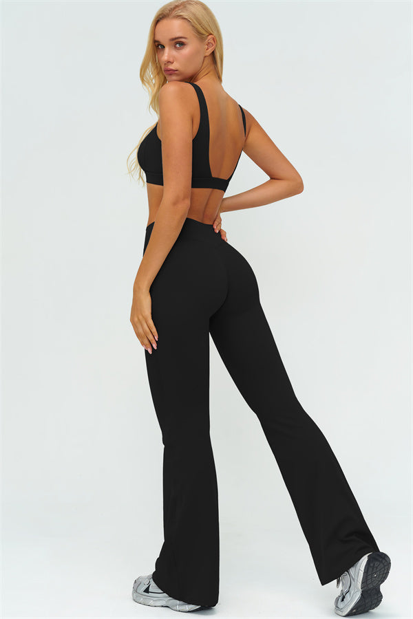 The Lushness V-Back Sports Bra Flared Leggings 2-Piece Set