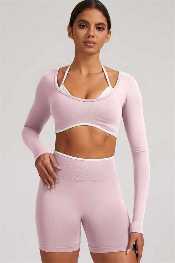 The Elevate Long Sleeve Crop top Shorts 2-Piece Set