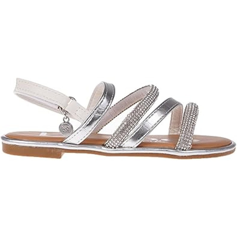 Bebe Little Girls Size 12 Silver Rhinestone Hook Loop Open Toe Flat Sandal Shoes