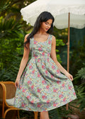 Floral Cats Fit & Flare Dress