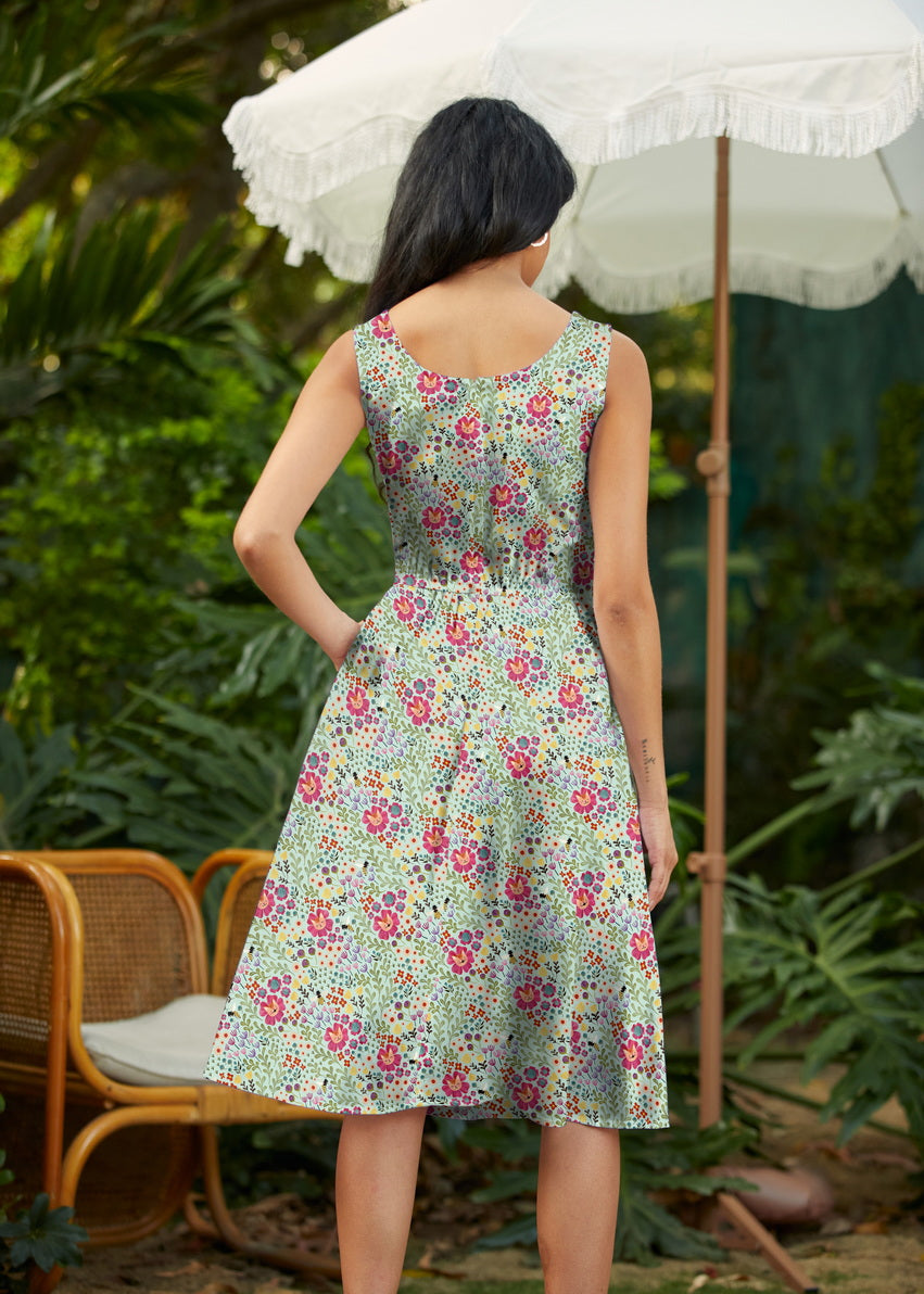 Floral Cats Fit & Flare Dress
