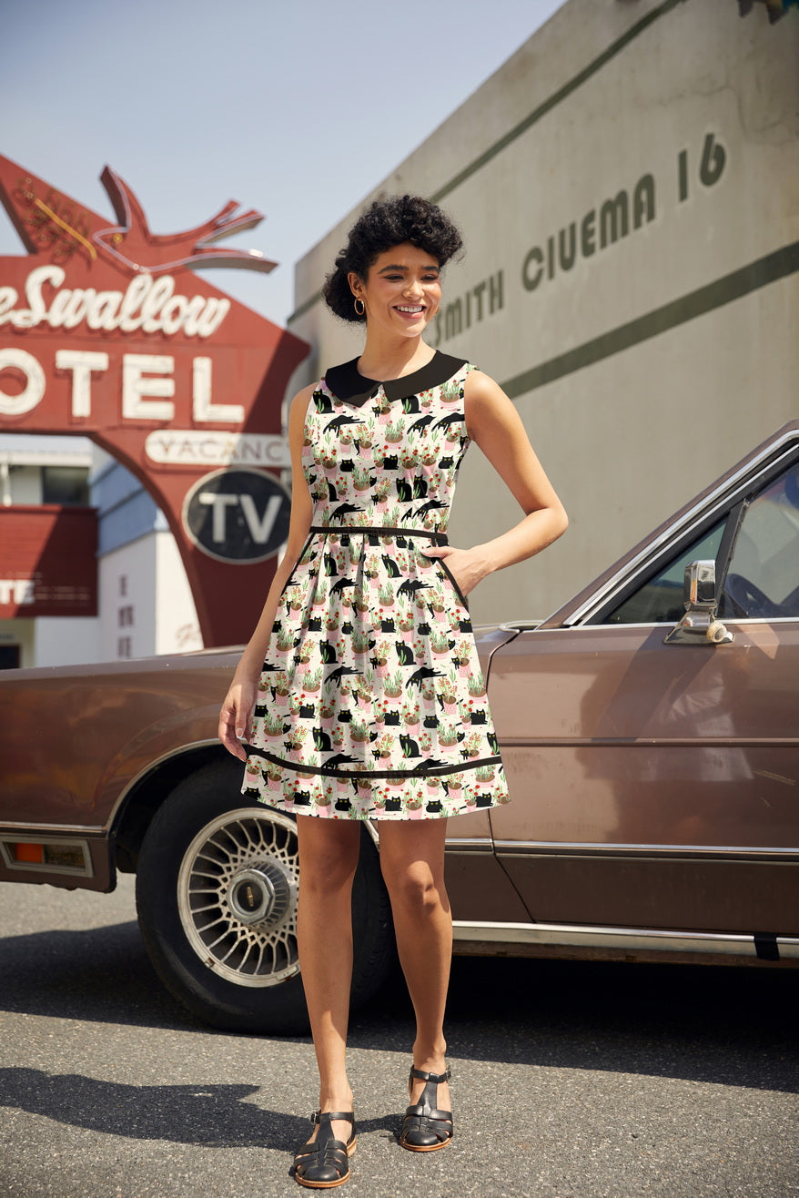 Cats & Plants Collared Dress