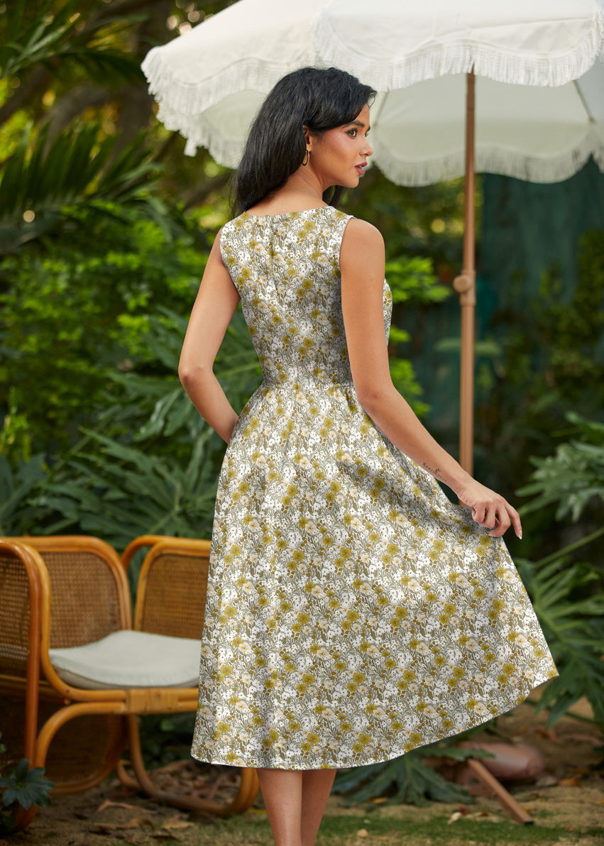 Mustard Floral Midi Dress