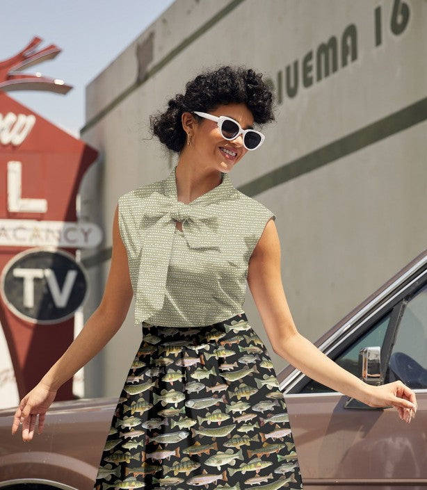 Sage Dot Bow Top