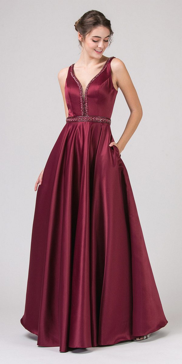 CLEARANCE - Eureka 9010 Embellished Long Prom Dress V-Neck with Pockets (Size L)