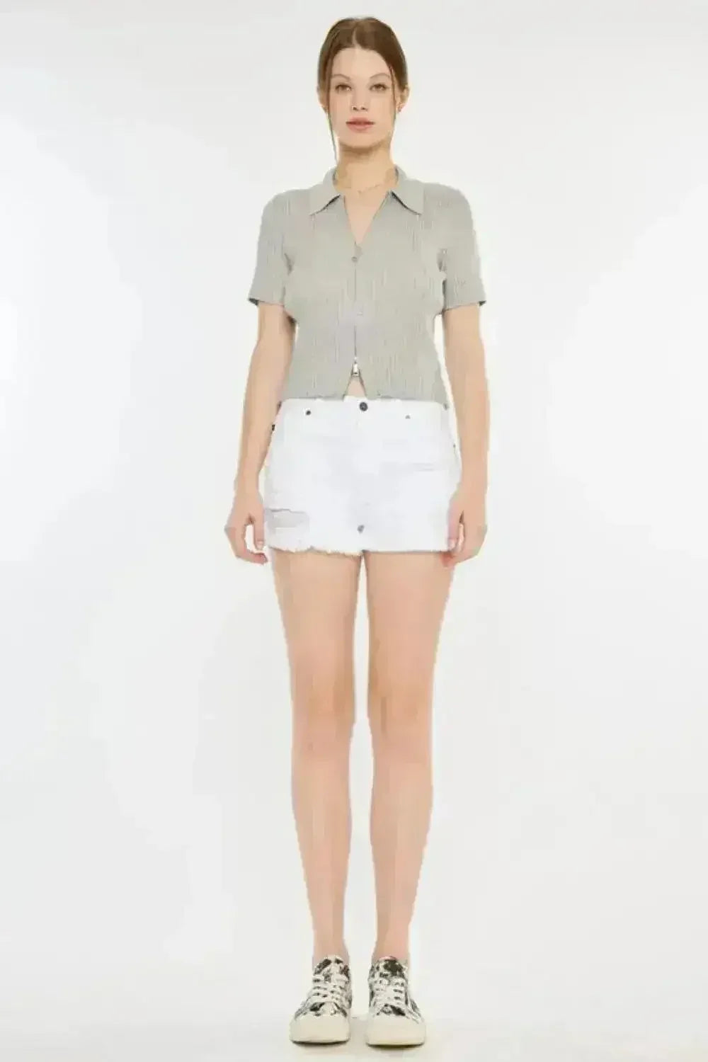 Kancan Raw Hem Distressed Denim Shorts - Vintage Wash Style | Femstylo