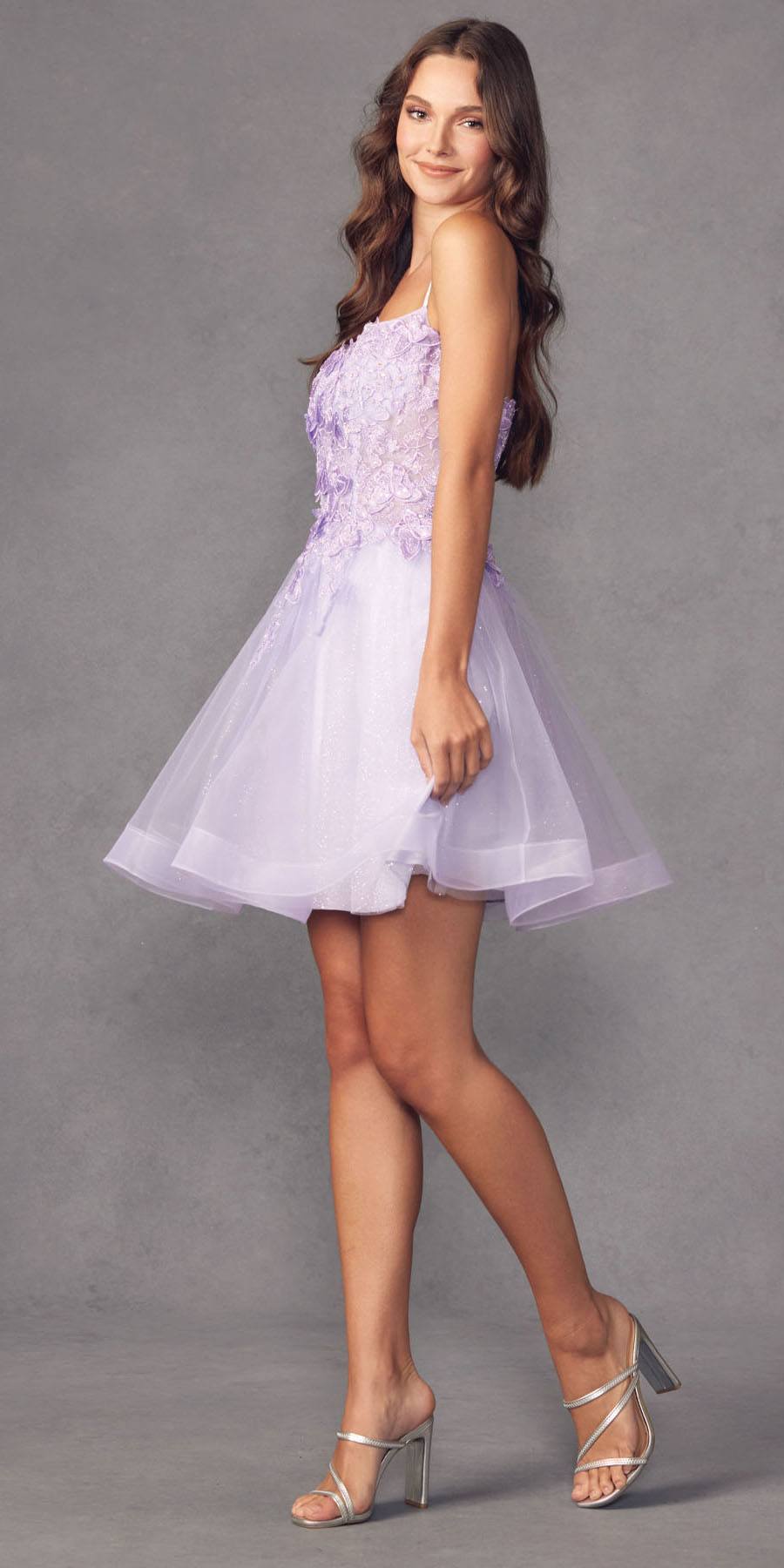 Juliet 902 Short A-Line 3D Butterfly Applique Layered Tulle Gown