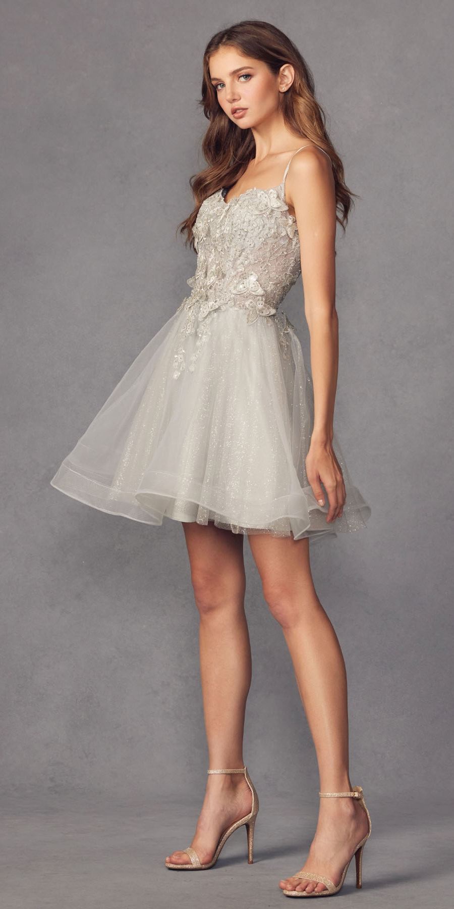 Juliet 902 Short A-Line 3D Butterfly Applique Layered Tulle Gown