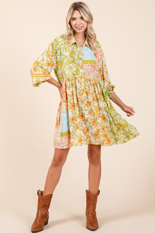 New Summer Floral Button Detail Long Sleeve Shirt Dress For Women – Elegant, Trendy, Fluttering, Feminine & Timeless Chic