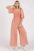 Mittoshop Mineral Wash Wide Leg Jumpsuit with Ruched Design | Femstylo