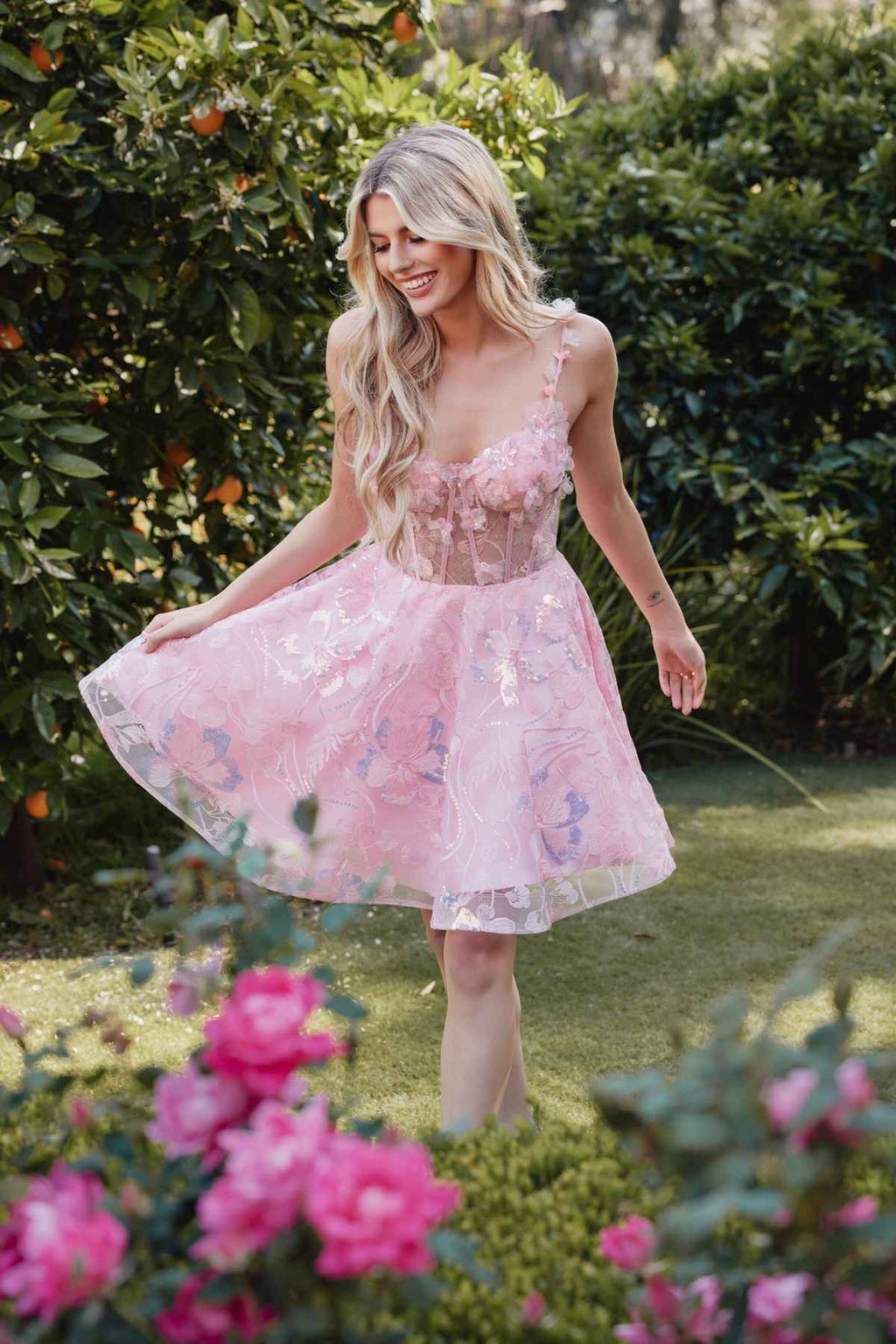 Juliet JT917A Dress Embroidered Lace with Corset Bodice Cocktail Dress
