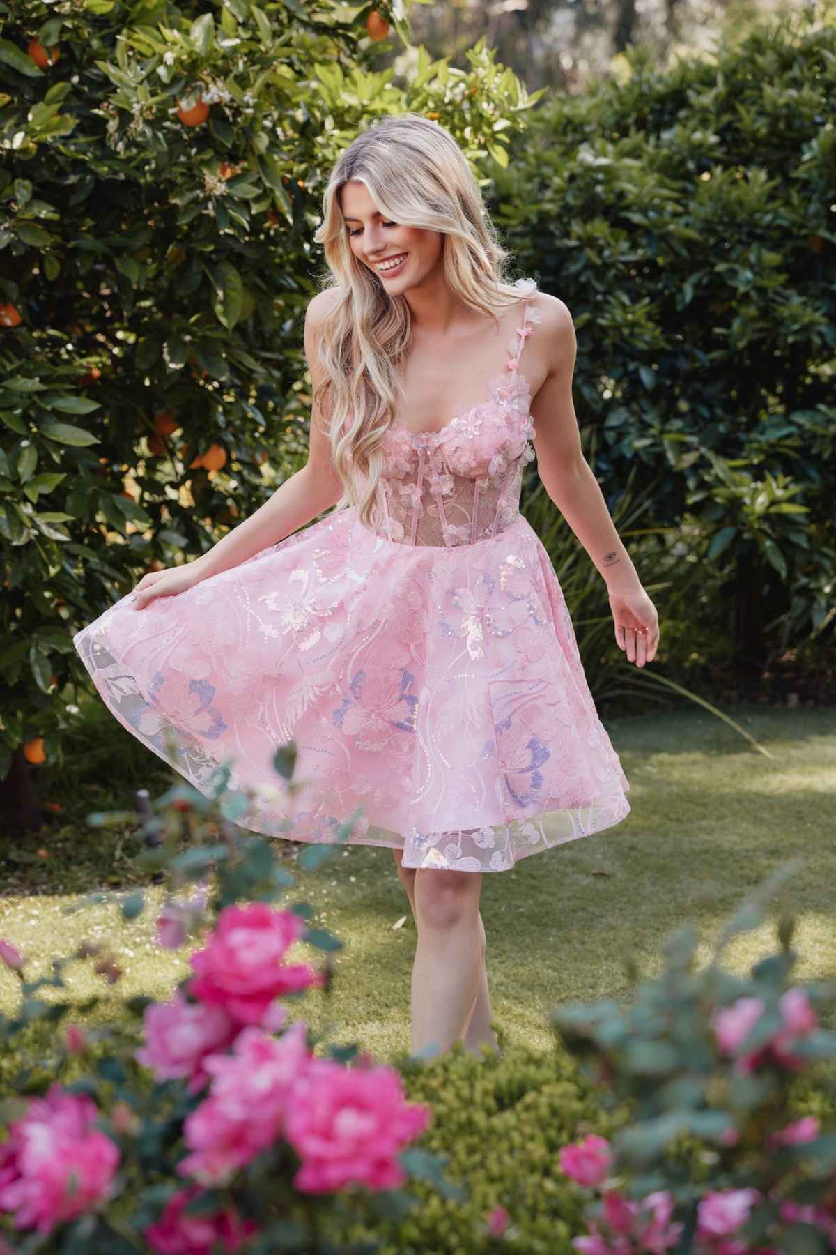 Juliet JT917A Dress Embroidered Lace with Corset Bodice Cocktail Dress