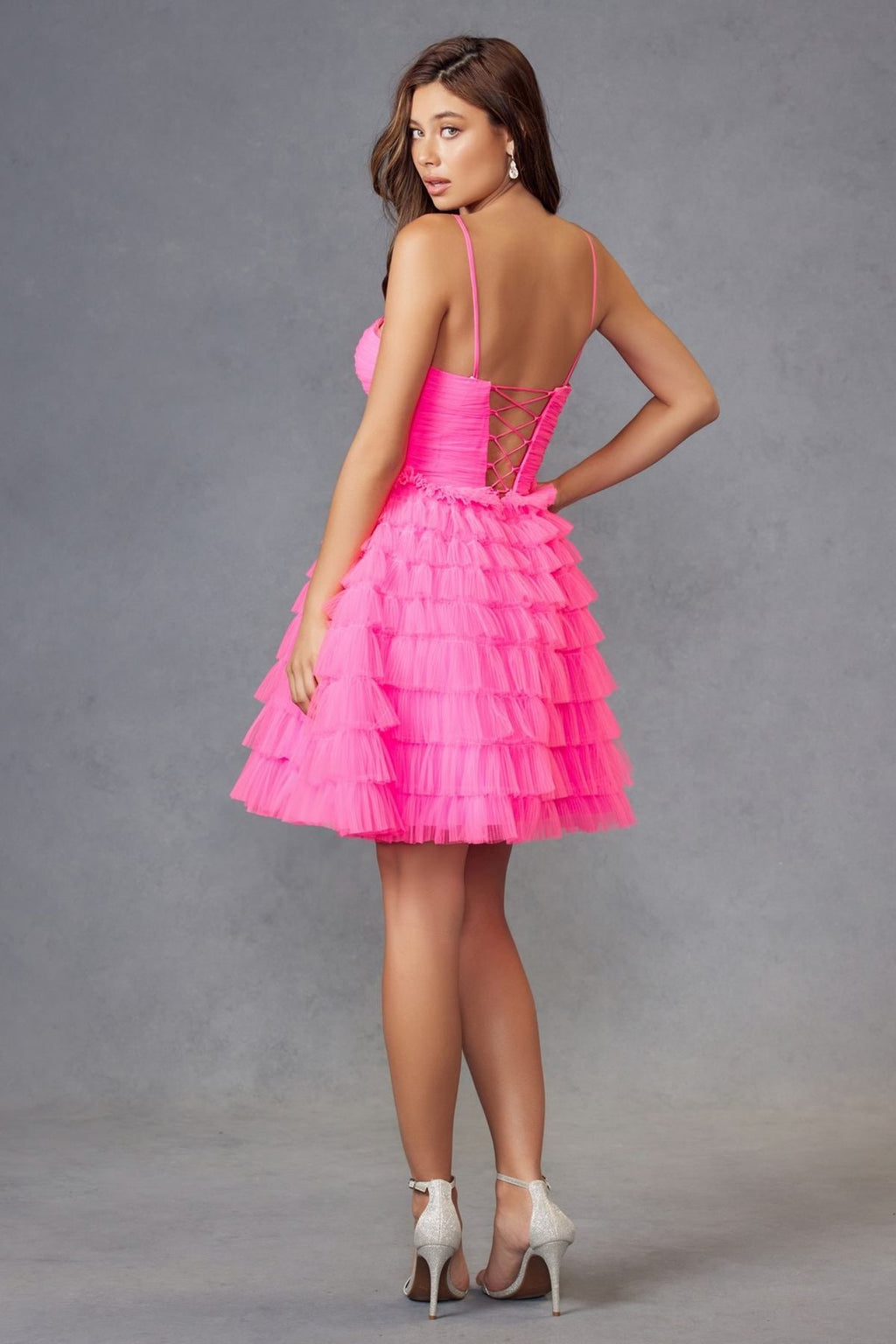 Juliet JT921H Dress Strapless Tulle Ruffles Cocktail Gown