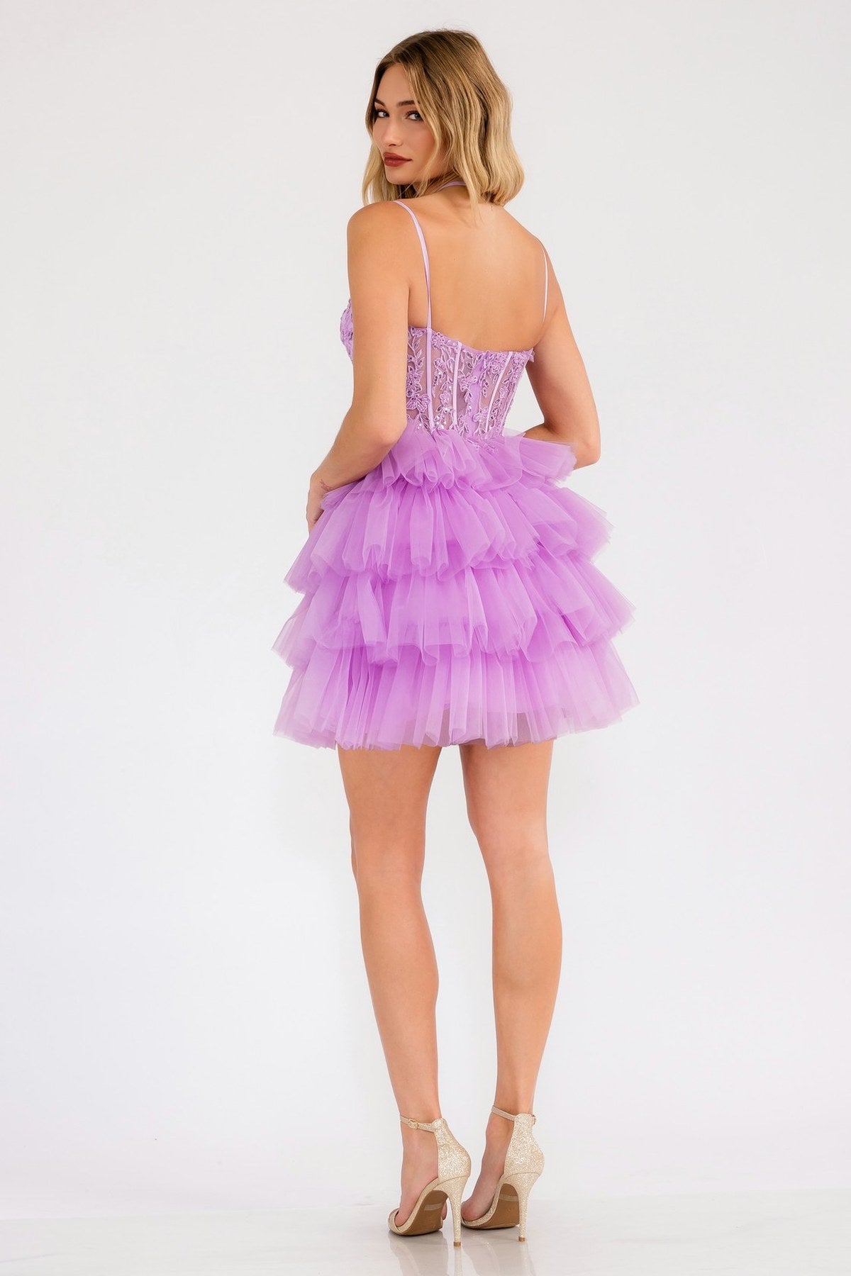 Juliet JT923S Dress Leaf Lace Corset with Ruffle Tulle Skirt