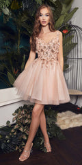 Ladivine 9245 Short A-Line Homecoming Dress with Floral Details