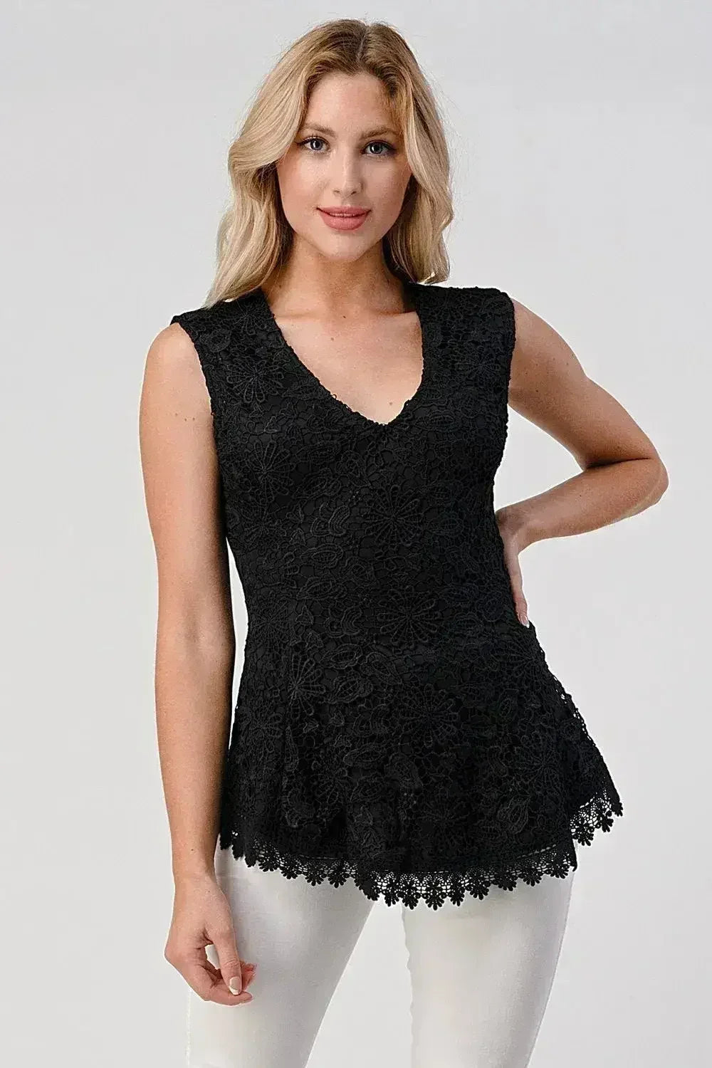 Sleeveless Lace Peplum Top - V-Neck Cami Blouse for Women | Femstylo
