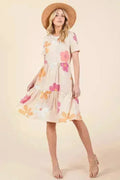 Floral Tiered Summer Dress - Round Neck Short Sleeve | BOMBOM