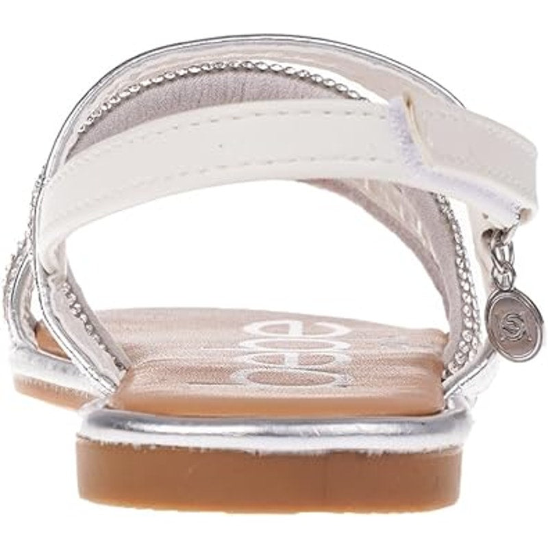 Bebe Little Girls Size 12 Silver Rhinestone Hook Loop Open Toe Flat Sandal Shoes
