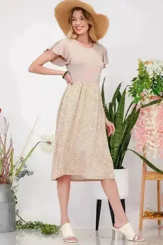 Polka Dot Flutter Sleeve Midi Dress with Pockets Plus - Femstylo