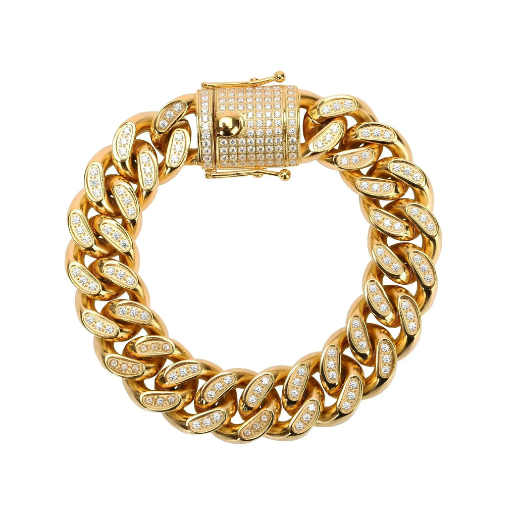 RUGBY 18MM Stainless Steel Full CZ Cuban Link Bracelet