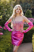 Juliet JT938R Dress Short Fitted Cocktail Metallic Corset Bodice