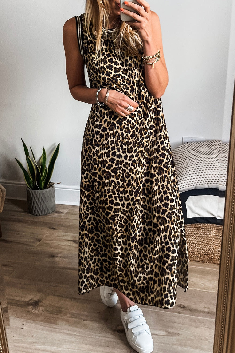 Luxury Leopard Print Sleeveless Maxi Dress Modern & Trendy Statement Piece Charming Dress