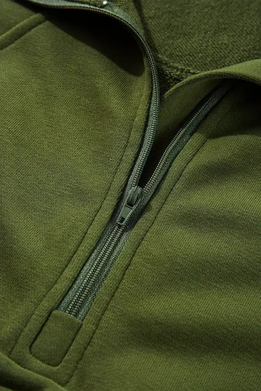 Moss Green Quarter Zip Stand Neck Kangaroo Pocket Sweatshirt