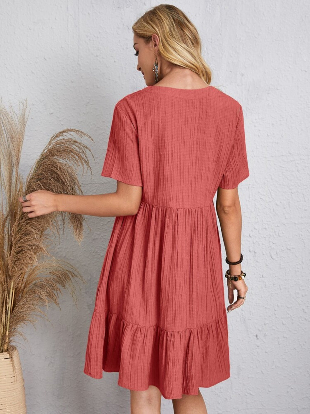 Classic Full Size V-Neck Short Sleeve Dress Casual & Comfortable Dress for Women