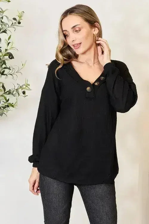 Buttoned Long Sleeve Blouse - Classic Modern Top | Femstylo