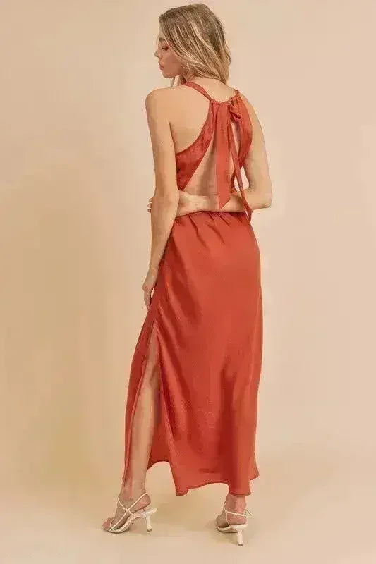 Ruched Cutout Back Maxi Dress | Elegant Slit Cami Dress - Femstylo