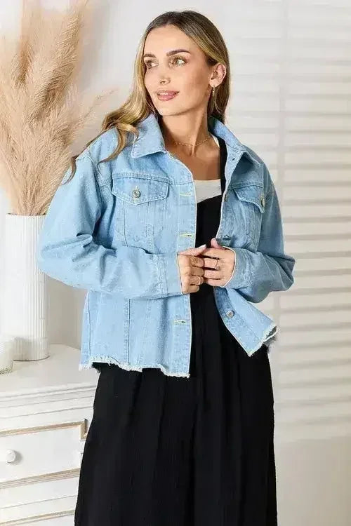 Raw Hem Denim Jacket - Dropped Shoulder Design | Femstylo