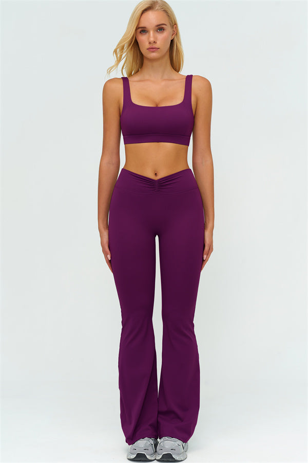 The Lushness V-Back Sports Bra Flared Leggings 2-Piece Set
