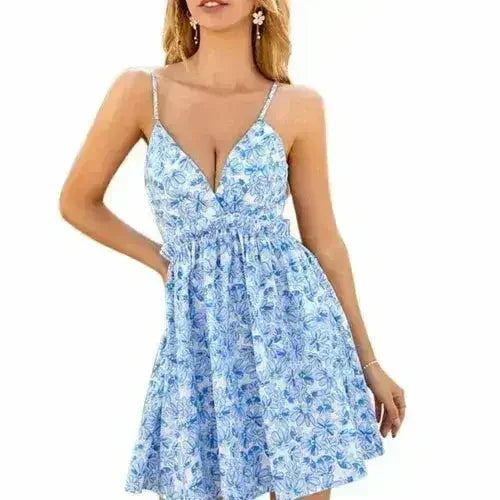 Spaghetti Strap Mini Dress – Cinched Waist Summer Cami Dress