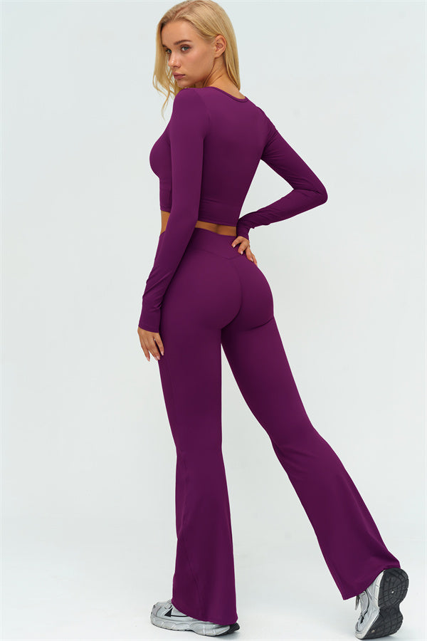 The Lushness Long Sleeve Crop Top Flared Leggings 2-Piece Set