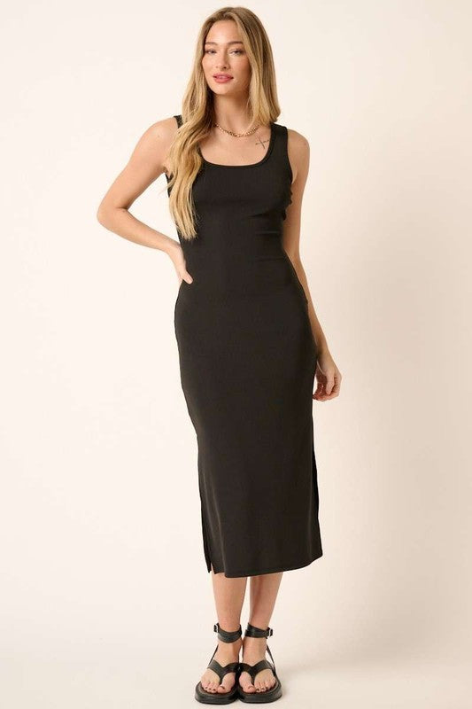 Side Slit Wide Strap Midi Tank Dress For Women – Comfortable, Sexy and Stylish Dress with Side Slits for Movement and a Flattering Silhouette