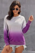 Chic Purple Ombre Crewneck Long Sleeve Sweatshirt