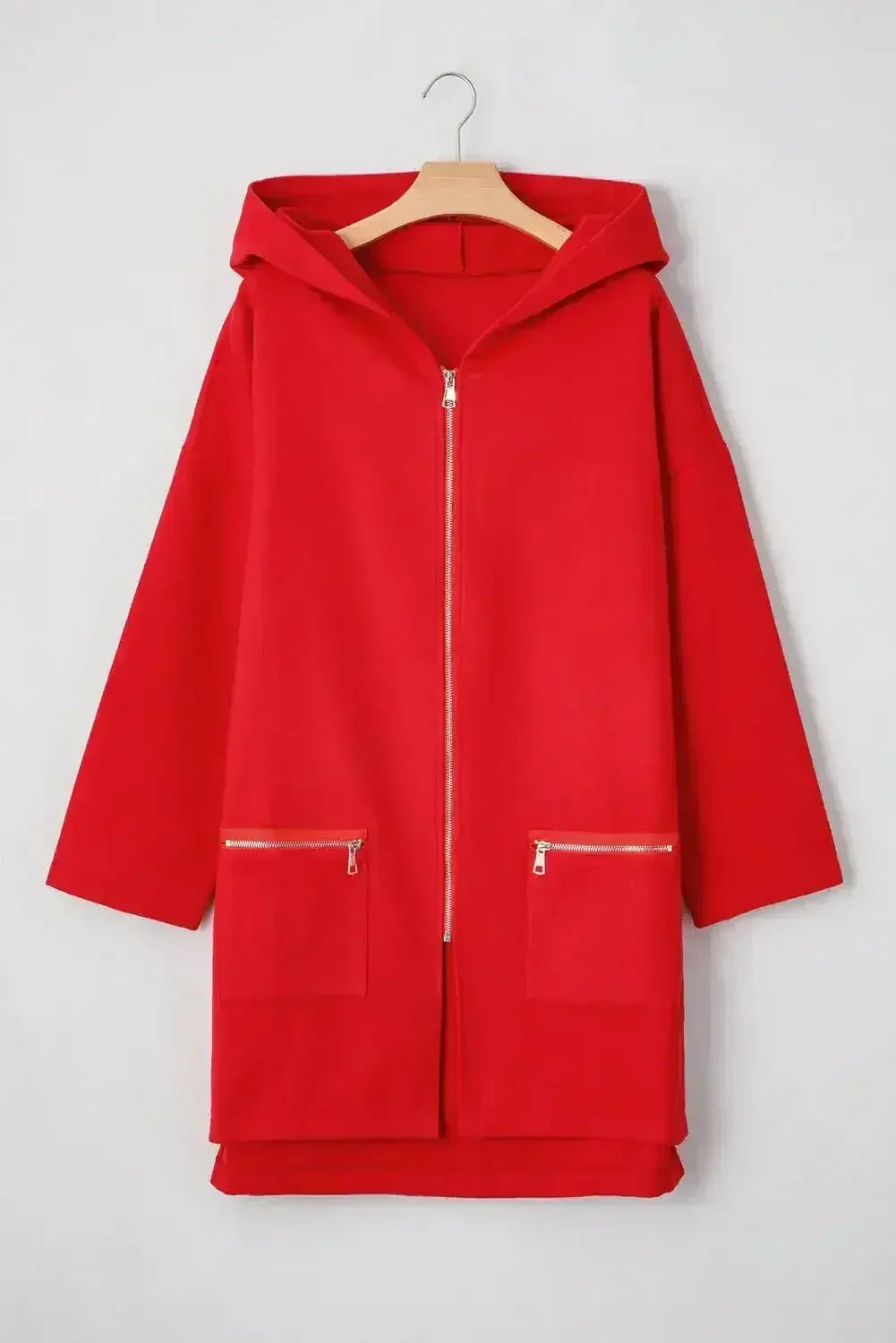 Red Zip-Up Hooded Coat - Minimalist Casual Jacket - Streetwear Essential