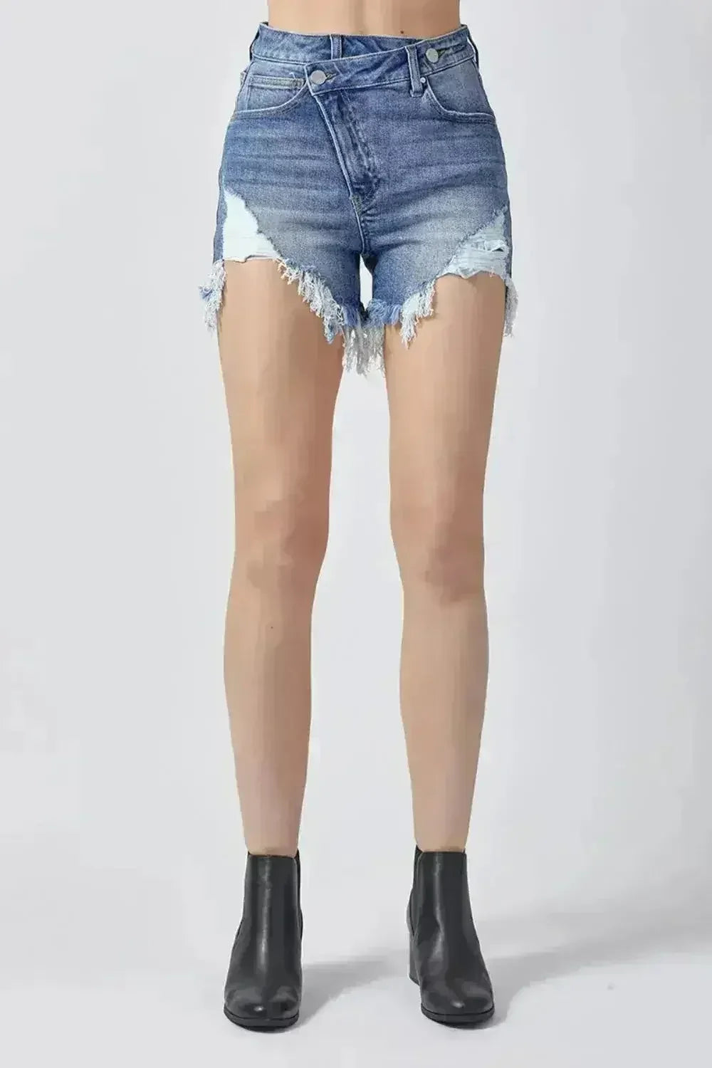 Raw Hem Asymmetrical Waist Denim Shorts - Femstylo