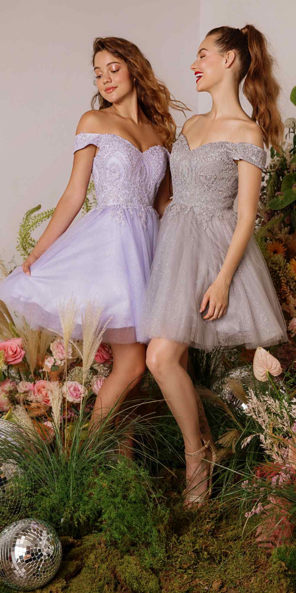 CLEARANCE - Eureka 9833 Short A-Line Off Shoulder Glitter Mesh Dress (Size M)