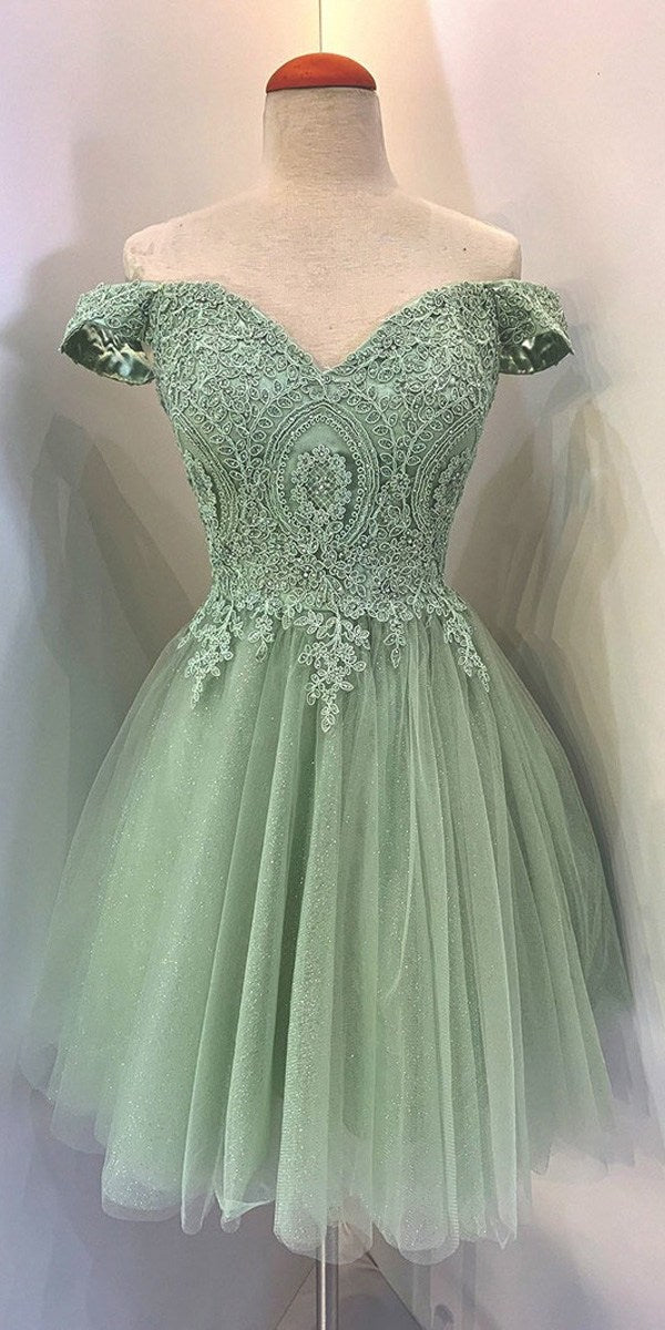 CLEARANCE - Eureka 9833 Short A-Line Off Shoulder Glitter Mesh Dress (Size M)