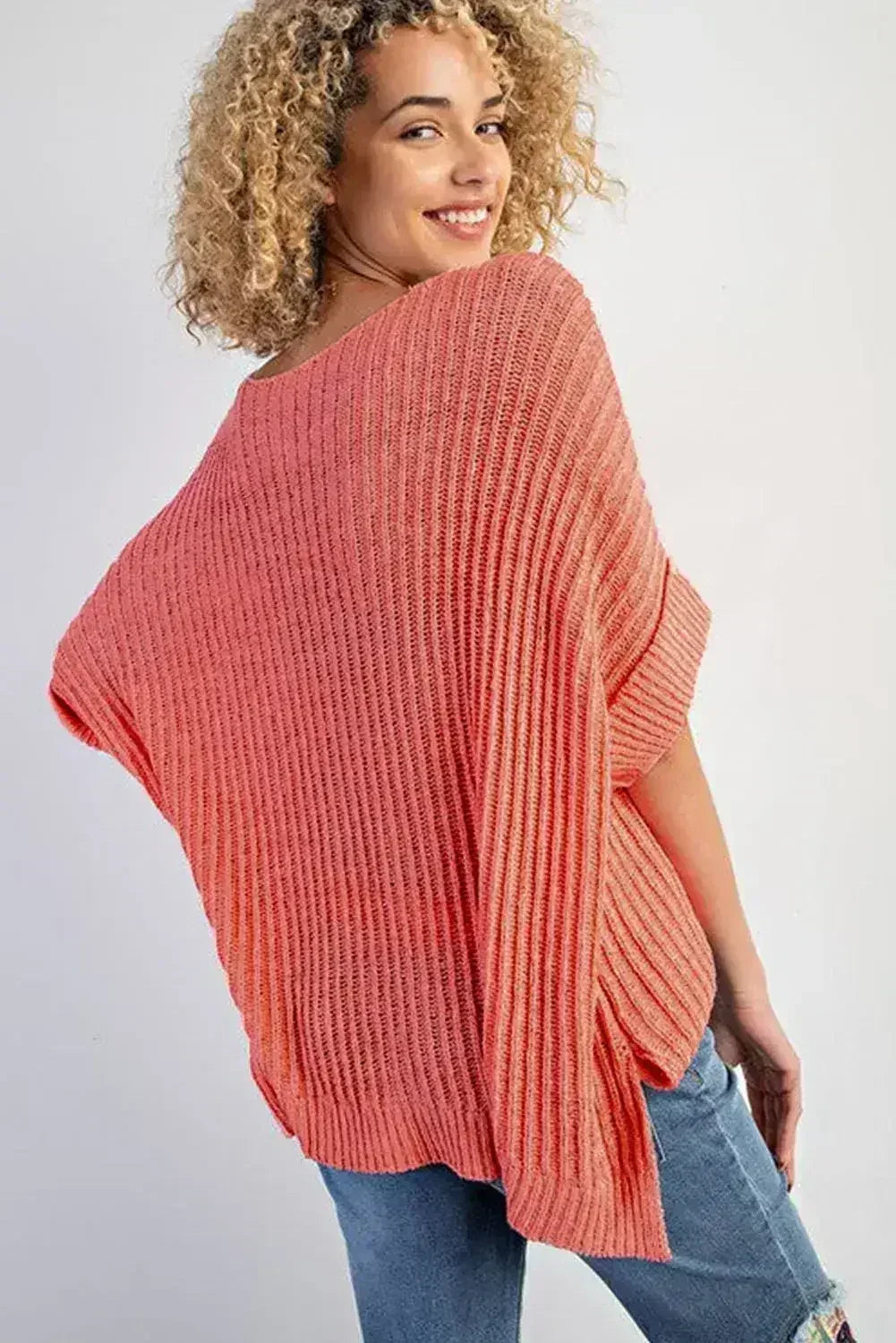 Salmon Rolled Cuff Knit Tee - Oversized Comfort | Femstylo