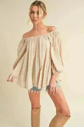 Off-Shoulder Balloon Sleeve Blouse - Feminine 100% Cotton Top | Femstylo