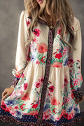 Vintage Flower Button Down Lantern Sleeve Dress Feminine Floral Dress For Women