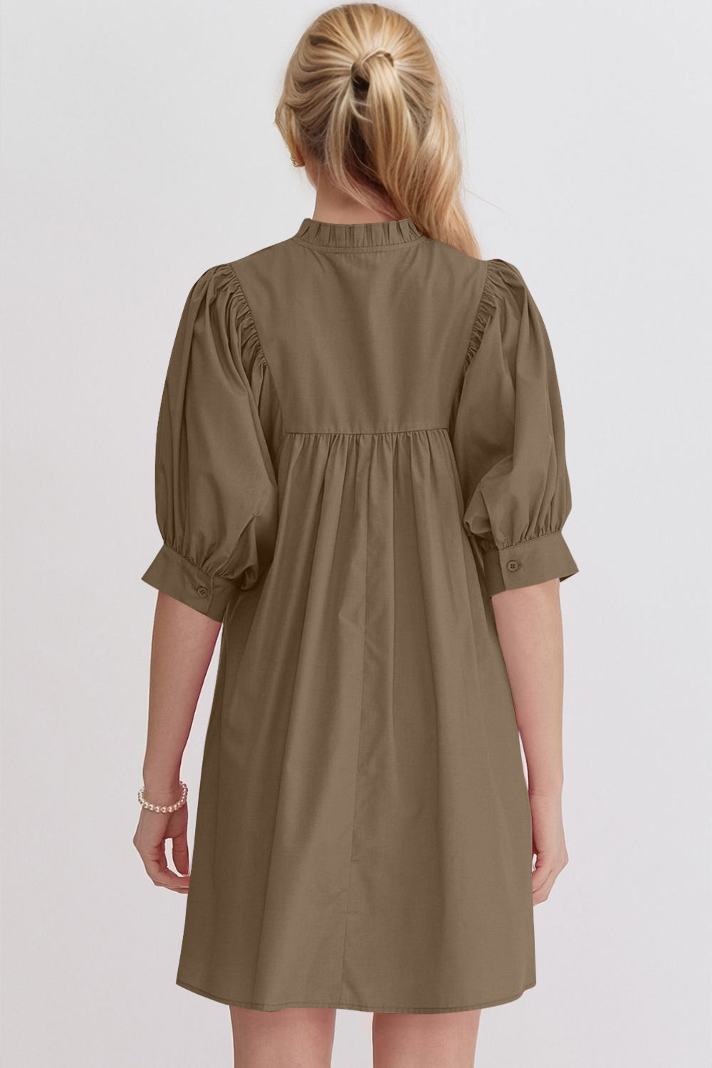 Pink Puff Sleeve Mini Dress Casual and Feminine Dress for Women Simple Classic Summer Dress