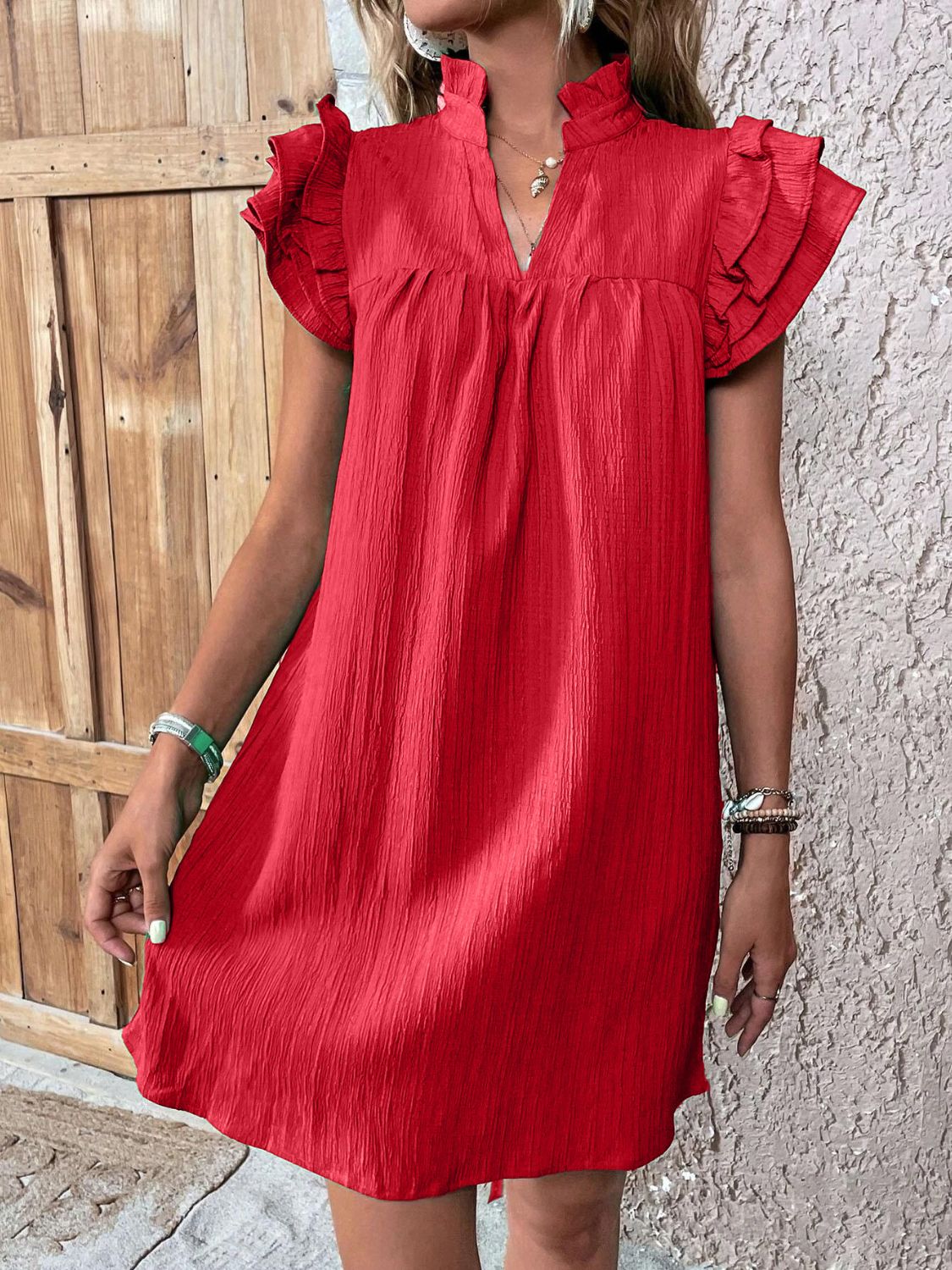 Elegant Ruffled Cap Sleeve Mini Dress Feminine & Flowy Summer Dress
