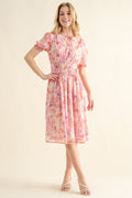 Full Size Smocked Waist Printed Midi Dress For Women – Elegant Smocked Midi Dress, Flattering Printed Midi Dress, Comfortable Fluttering Smocked Waist Dress, Vibrant Print Midi Dress, Chic Floral Midi Dress, Versatile Midi Dress