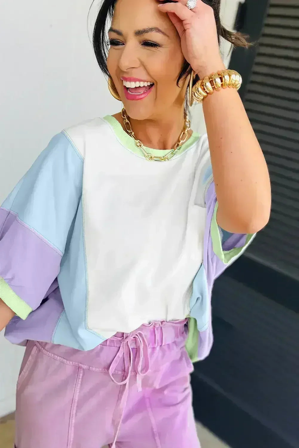 Purple Colorblock Patchwork Oversized T Shirt